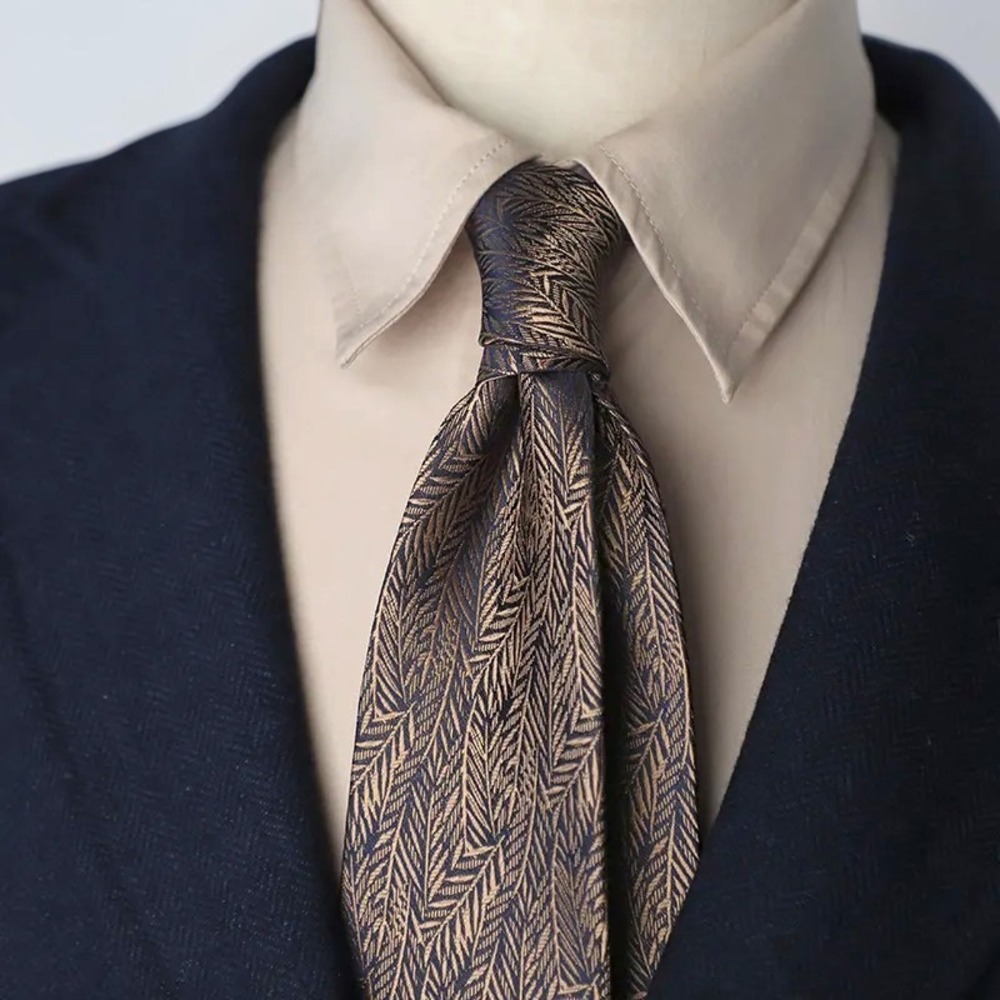 (0's Bronze Taupe Herringbone Jacquard Necktie Vintage 80s Retro Tie Metallic